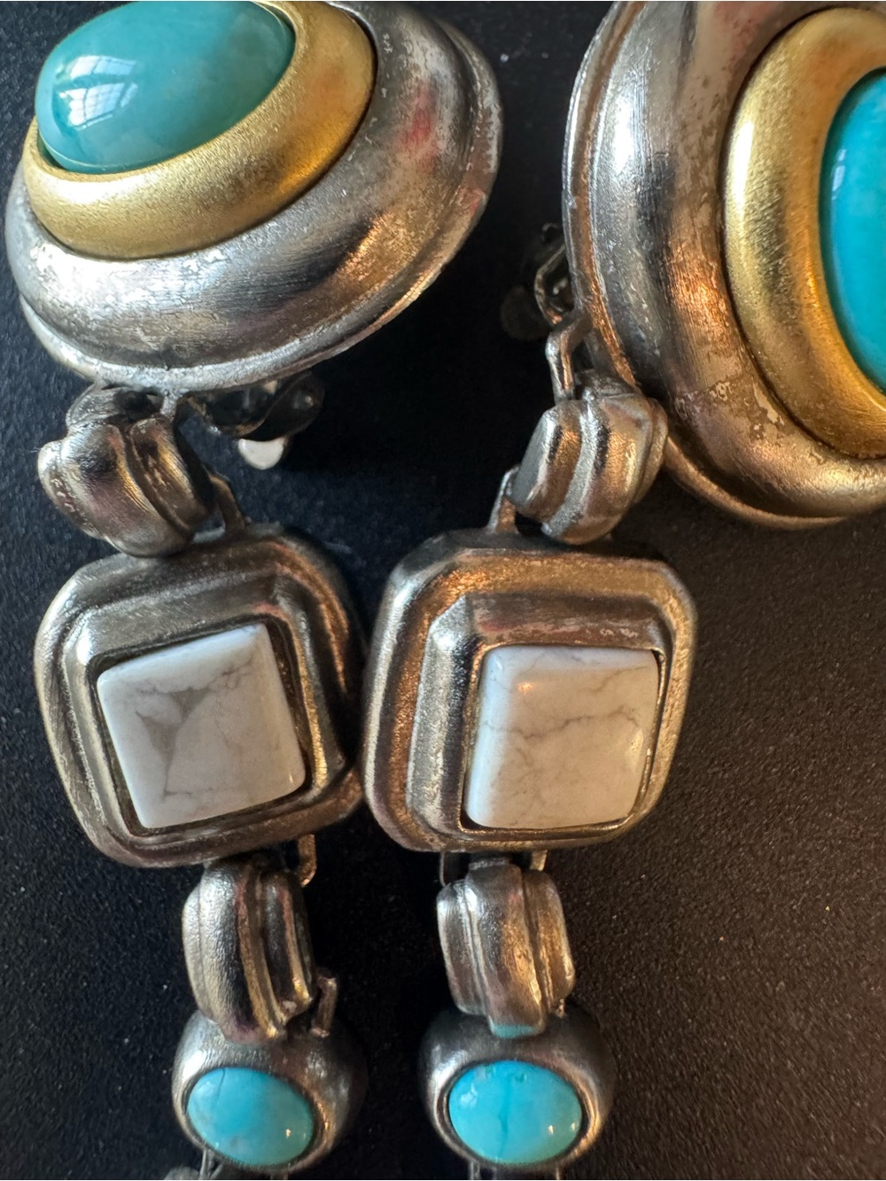 Roxanne Assoulin Turquoise and Gold Long Drop Earrings - Picture 3 of 7